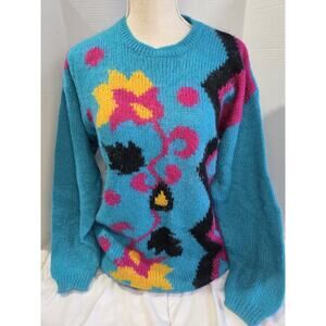 Vtg 80's Designer Originals M Mohair Blend Sweater Purple Abstract Retro Boho